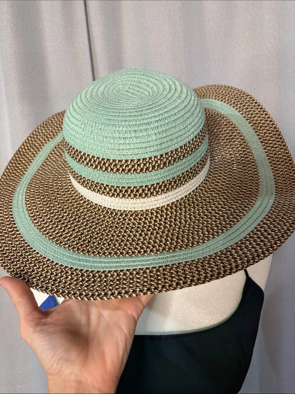 Wide Brim Straw Sun Hat with Mint Accent